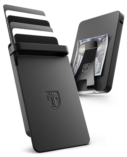 TRAVANDO SLYDE Aluminum Card Holder - RFID Blocking Slim Wallet for Men with Money Clip – Holds Up to 6 Cards – RFID Protected Credit Card Mens Wallet (5-6 Cards)
