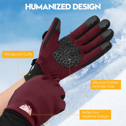 Bruvoalon Winter Gloves for Women & Men, 3M Thermal Insulation, Lycra Fabric, Touchscreen, Anti-Slip, Burgundy, L