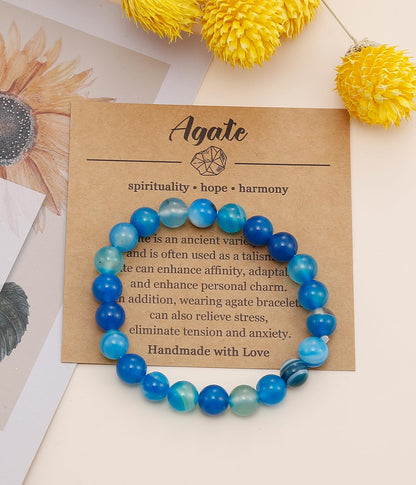 BOMAIL Natural Stone Bracelet for Women Men - 8MM Semi-Precious Gemstone Beaded Bracelet Healing Crystal Stretch Bracelet Yoga Bracelets Jewelry