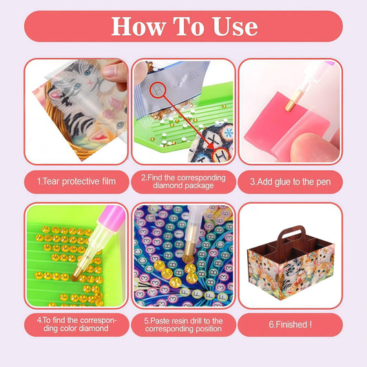 LSQFS DIY Diamond Painting Wooden Storage Box with Handle, 5-Grid Organizer for Craft Supplies, Desktop Storage Case, Portable Decorative Box for Home & Office, Ideal Diamond Art Kits for Adults