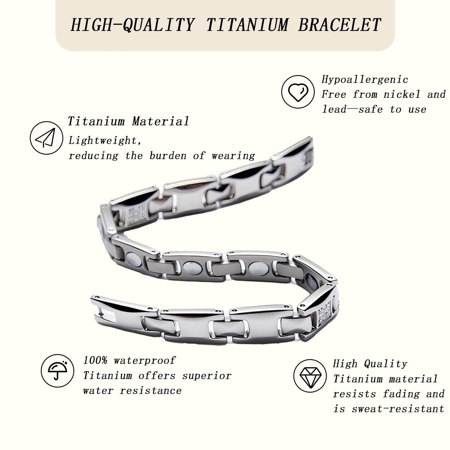 KYOSI Womens Titanium Magnetic Bracelet with Cubic Zirconia Accents, Magnet Bracelets for Women, Elegant Jewelry Gift for Everyday Wear