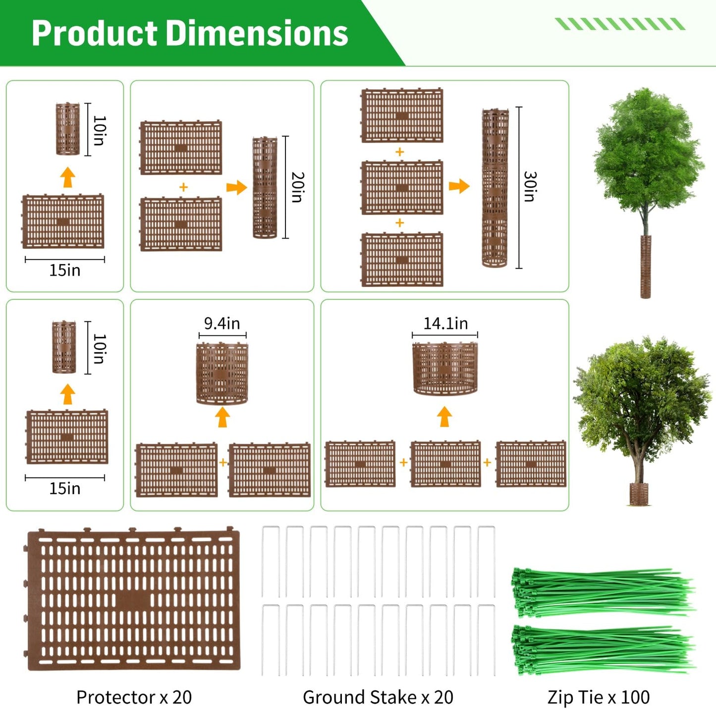 20 Pack Plant Tree Guard Protector, Tree Trunk Protector Around Trunk Bark, Saplings, and Vines, Expandable Mesh Tree Bark Protector 15 Inches Tall, Protect from Trimmers, Mowers, and Animals