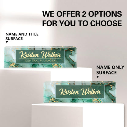 Name Plate for Desk, Desk Name Plate Personalized, Green Office Decor for Women Men, Acrylic Desktop Accessories, Office Gifts for Boss Nurse Teacher Coworker, Employee Appreciation Gift (Green Coast)