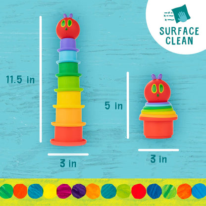 Kids Preferred World of Eric Carle The Very Hungry Caterpillar Bath Time Stacking Cup Set with Caterpillar Head Squirty Perfect for Water Play Ages 18 Months and Up