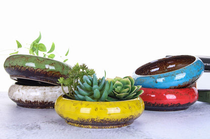 VanEnjoy 7.3 inch Round Large Shallow Succulent Ceramic Glazed Planter Pots with Drainage Hole, Bonsai Pots Garden Decorative Cactus Stand Flower Container (Green)