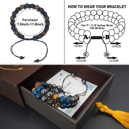 Triple Protection Energy Bracelet, Healing Crystals for Negative Energy Protection, Unisex Amulet with Obsidian, Tiger Eye, and Onyx Stones, Spiritual Jewelry for Men and Women, Healing, Manifestation, and Wellness (8mm two-color tiger eye energy chain)