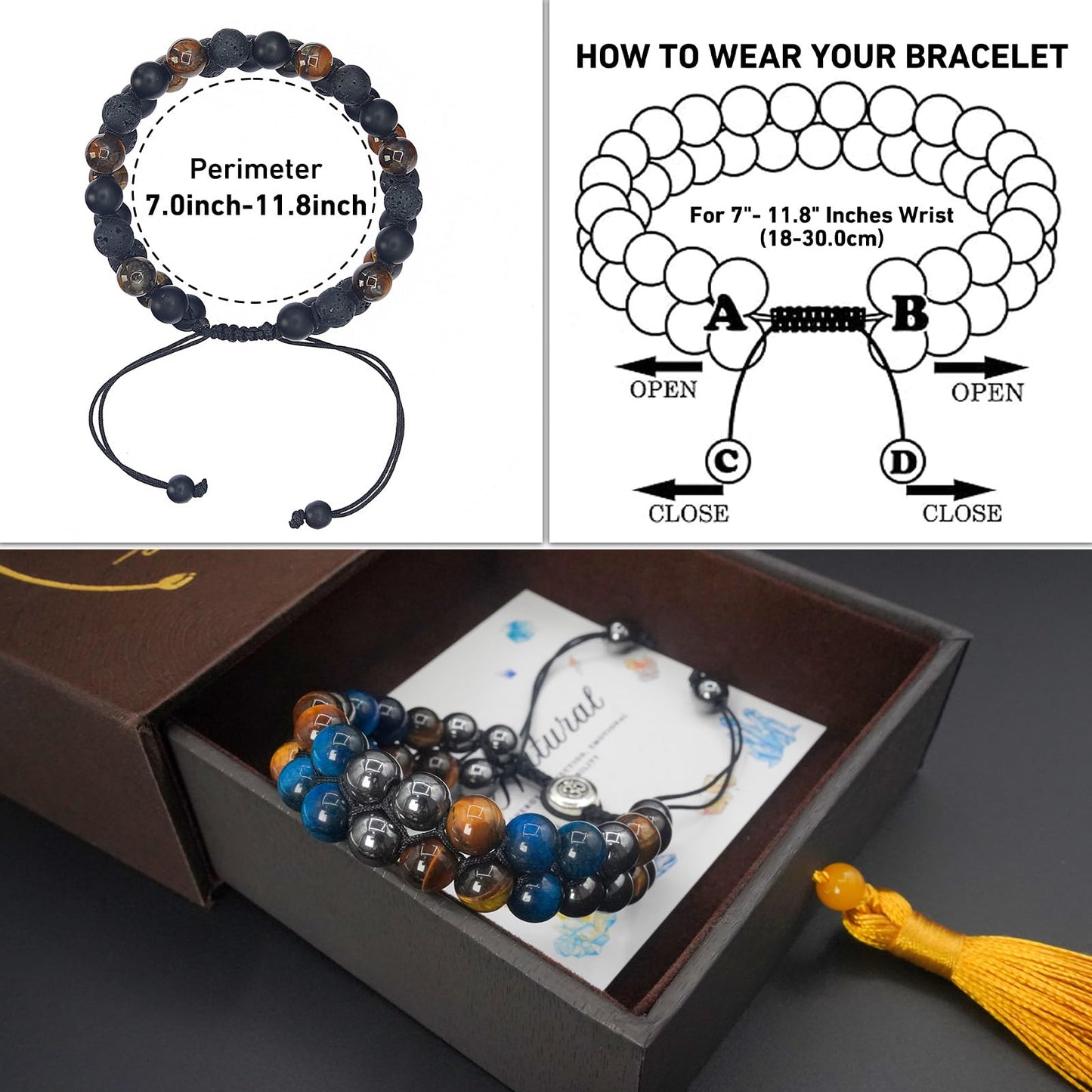 Triple Protection Energy Bracelet, Healing Crystals for Negative Energy Protection, Unisex Amulet with Obsidian, Tiger Eye, and Onyx Stones, Spiritual Jewelry for Men and Women, Healing, Manifestation, and Wellness(8mm Green Tiger Eye Balance Bracelet)