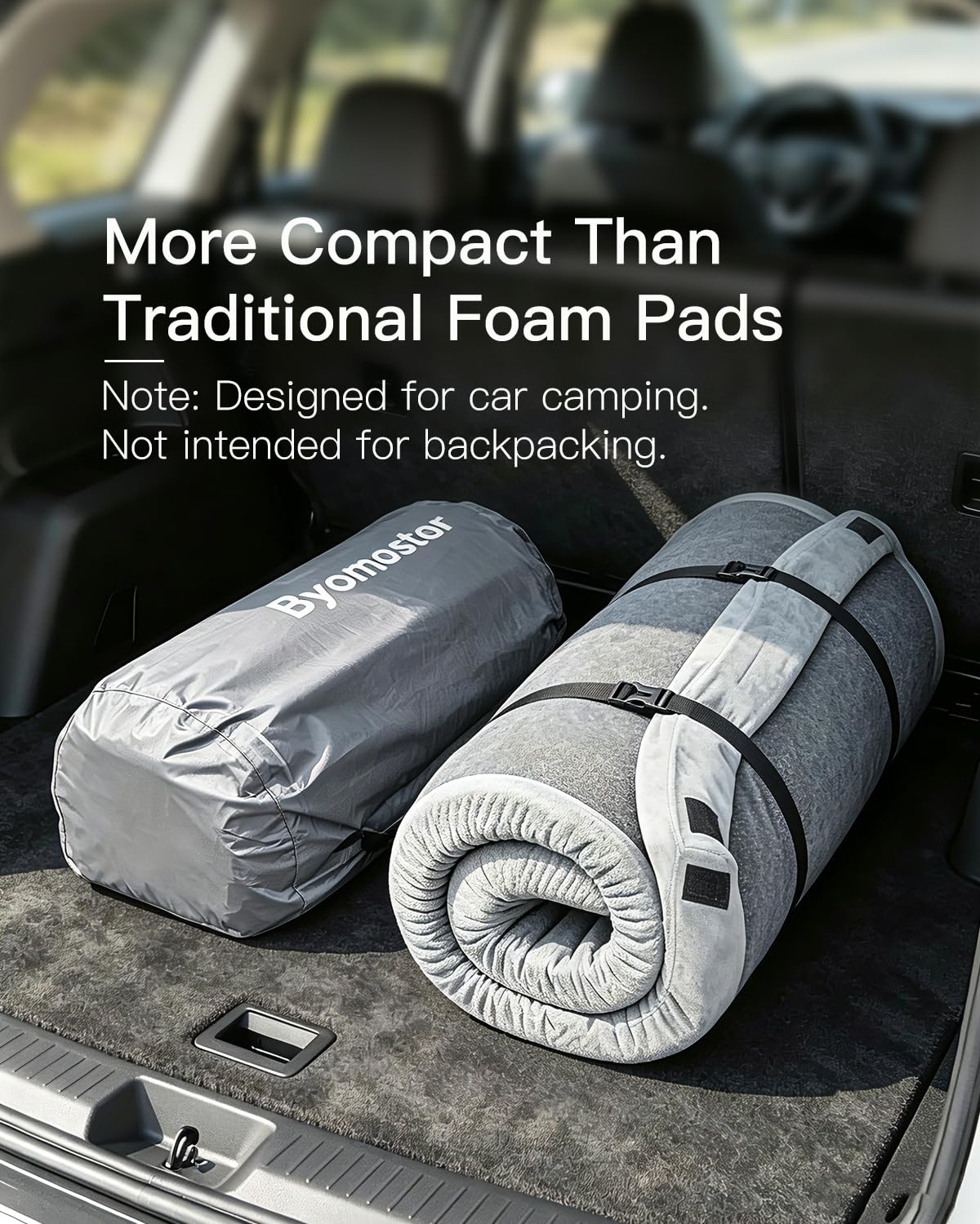 Byomostor 4" Ultra-Thick Foam & Air Camping Mattress with Built-in Rechargeable Air Pump, 9.5R Insulated Portable Foam Sleeping Pad for Car, SUV, Rooftop Tent – Single Size, All-Season Comfort