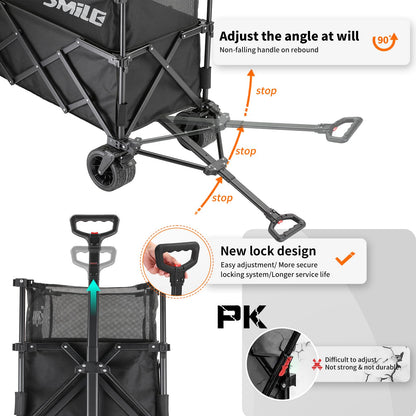 EchoSmile Collapsible Folding Wagon Cart with Mesh Fabric - 480lbs Capacity 2-in-1 Heavy Duty Utility Wagon for Camping, Beach, Grocery &Shopping