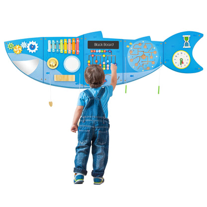 Shark Activity Wall Busy Board Panels,Busy Board for Toddlers Montessori Sensory Toys Wall Mount Wooden Learning Toy Ideal Furniture for Playroom & Children's Daycare