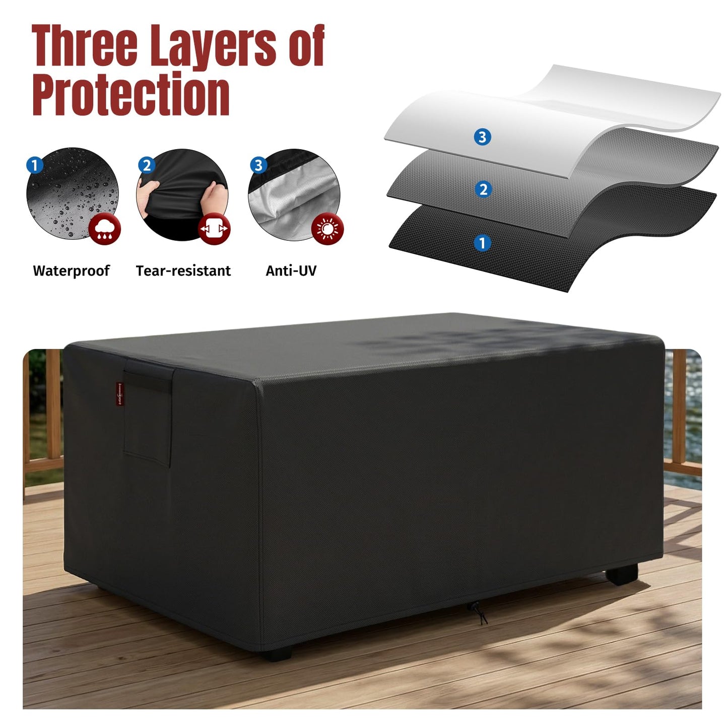 SHINESTAR Fire Pit Cover Rectangular for 44-48 Inch Fire Pit Table，Heavy-Duty Ripstop & Waterproof, with Windproof Drawstring and Buckles, 48 x 28 x 24 Inches