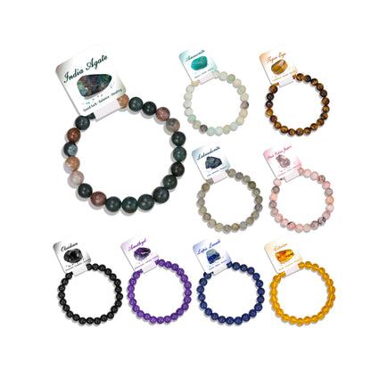 BOMAIL 9Pcs Healing Crystal Bracelets for Women Men 4mm 6mm 8mm Natural Stone Beaded Stretch Bracelet Set Handmade Gemstone Reiki Spiritual Jewelry Gifts
