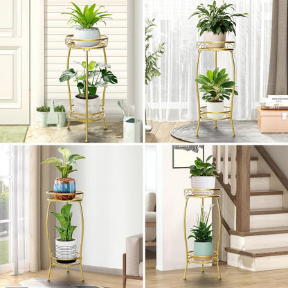 H HOMEXIN Plant Stand Indoor- 2 Tier Metal Tall Plant Stand 26.5" Flower Stand Holder Heavy Duty Rustproof Plant Shelf Rack for Corner Garden Patio Lawn Balcony office Outdoor