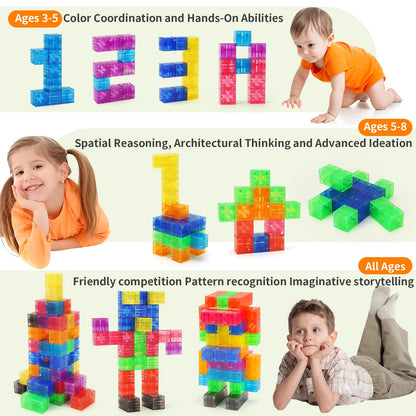 BananMelonBM 100 PCS Magnetic Blocks - Transparent Rainbow Magnetic Cubes Building Toys for Kids Ages 1-3 2-4 4-8, STEM Learning Preschool Educational Sensory Magnet Toys for Boys Girls