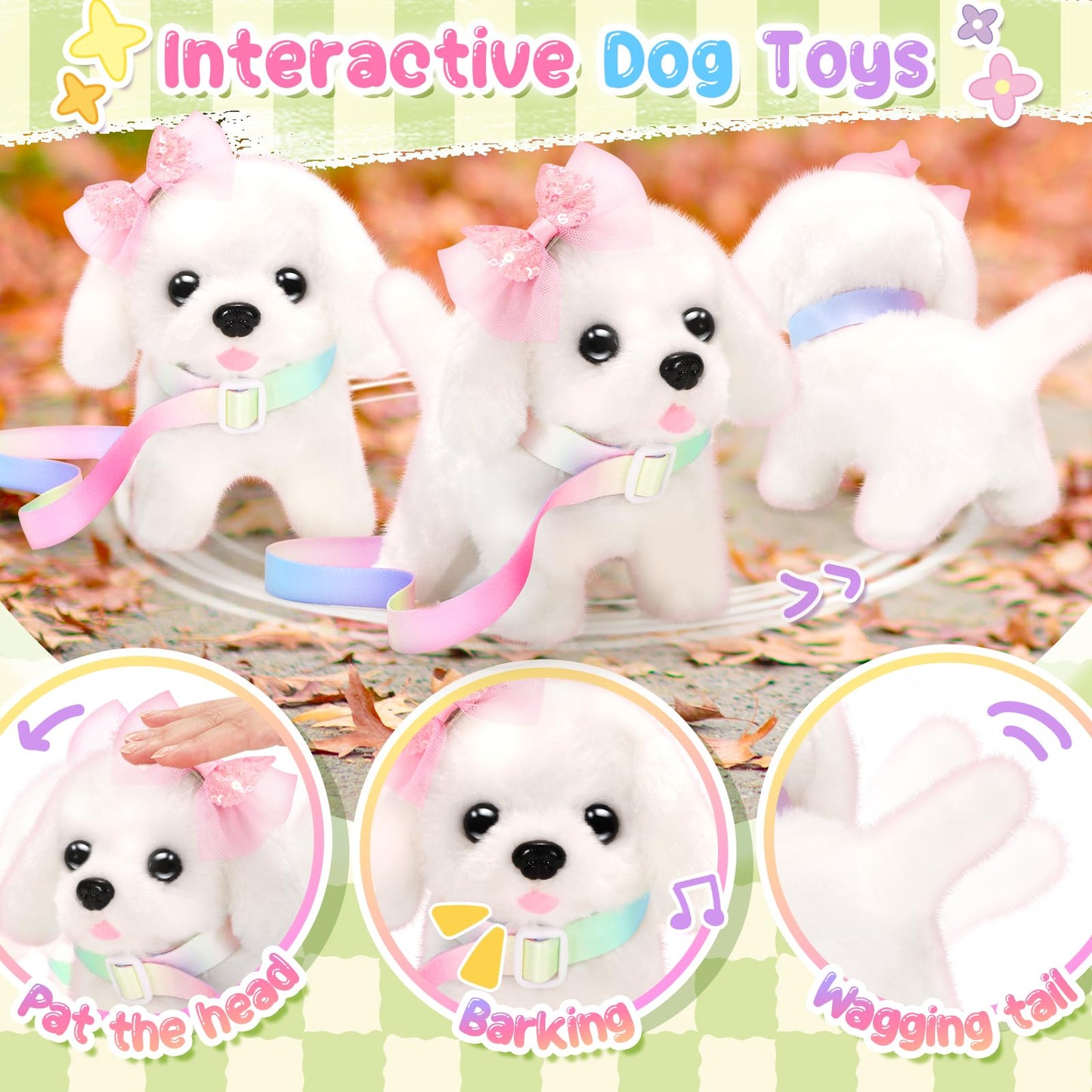 NINAOR Plush Dog Toys for Kids with Crossbody Bags Princess Jewelry, Robot Puppy with Leash Walking Barking, Pretend Play Dress Up Interactive Stocking Stuffers for Toddler Girl Toys Birthday Gifts