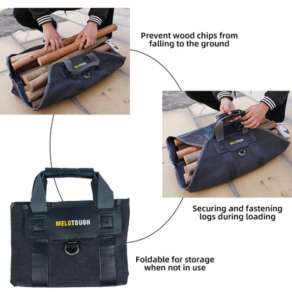 Canvas Firewood Log Carrier With Soft Silicone Handle,Amazoning Wood holder With Security Strap For Carry Wood To Fireplace, Stove, Campfire Or Bonfire (Grey)