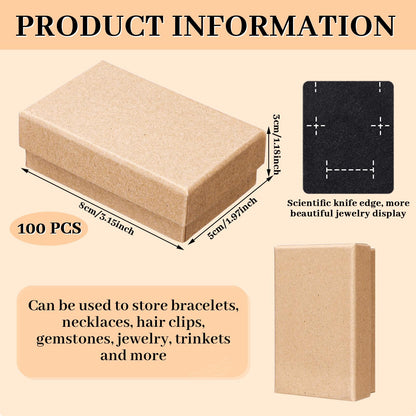 Tenceur 100 Pcs Jewelry Gift Boxes Bulk Kraft Jewelry Cardboard Box for Necklace Earring Bracelet Storage Package(Brown,3.2x2x1.2in)