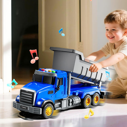 JUKUDAHU Toddler Trucks Toys for Boys 3-5 Years Old, Dump Truck with Lights and Sound, Kids Construction Play Truck, Garbage Truck Car Toys Vehicle Playset for Kids Aged 3 4 5 6 7 8