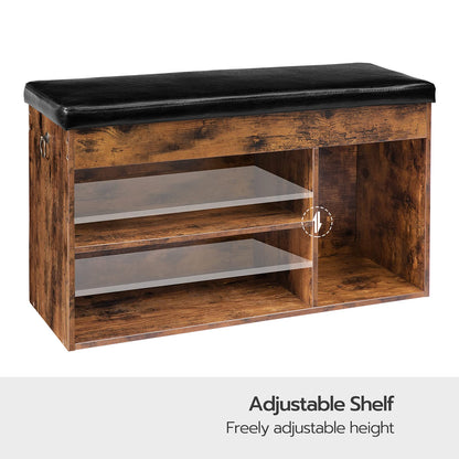 HOOBRO Shoe Storage Bench with Cushion, 32.3'' Entryway Bench with Lift Top Hidden Storage and Adjustable Shelves, Wooden Shoe Rack Bench for Entryway Bedroom, Rustic Brown and Black BF40HX01
