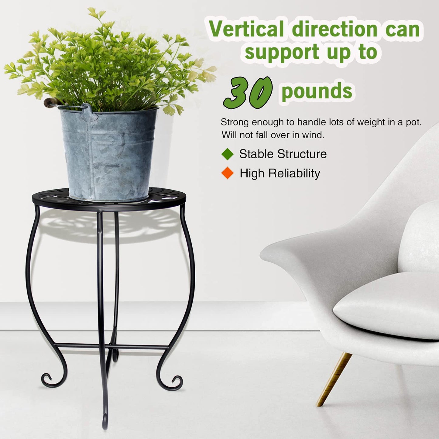 Aonagi 15" Tall Metal Plant Stand, 8" Wide Round Plant Stand for Flower Pot Rustproof Iron Plant Holder for Indoor Outdoor Use, Easy Assemble Flower Stand for Home Garden Display Greenery (Round 2pcs)