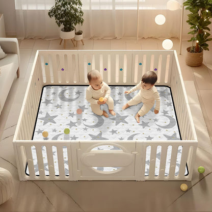 KICPOAY Baby Play Mat Stars Moon Pastel Grey 50 x 50 Playpen Mats for Floor Play Gym Crawling Mat Non-Slip Cushioned Baby Playmat for Infants, Babies, Toddlers