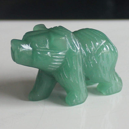 2'' Hand Carved Mixed Gemstone Crystal Bear Figurine Animal Carving (Green Aventurine)