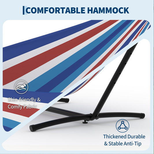 Double Hammocks with Stand for Outside, Portable Space Saving Heavy-Duty Steel Stand for Indoor Outdoor Patio with Carrying Bag, 450 lbs Capacity