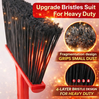 Heavy Duty Angle Broom with 58″ Long Handle, 14″ Wide Stiff Bristles for Indoor & Outdoor Sweeping, Garage, Patio, Deck, Concrete & Debris Removal