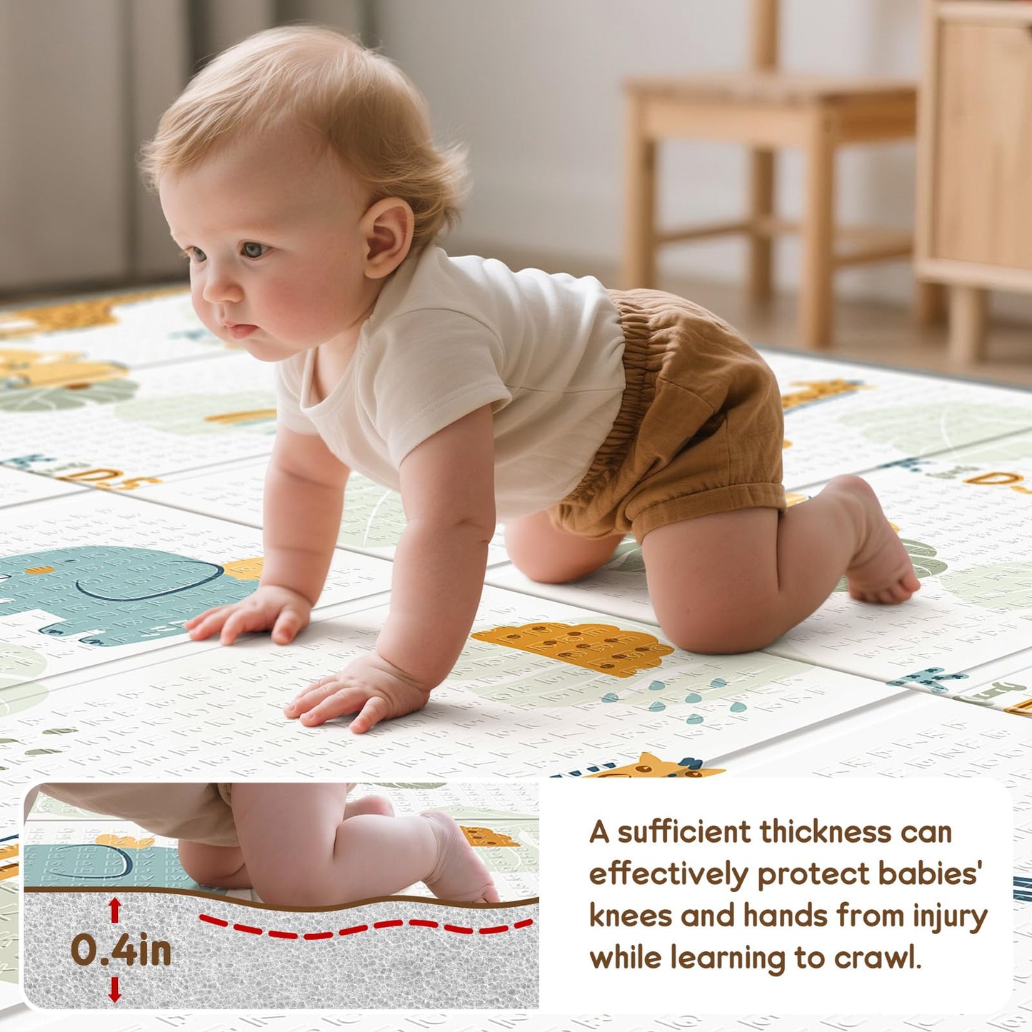 Foldable Baby Play Mat for Floor, PIGLOG 79x71 Extra Large Crawiling Play Mat for Babies, Waterproof & Portable Tummy Time and Non-Toxic Soft Foam Playmat for Infants, Toddlers, Giraffe
