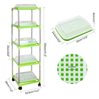 5 Layers Seed Starter Kit - Seed Sprouter Trays with Clear Lid & Stainless Steel Shelf, Soil-Free Germination Trays for Indoor/Outdoor Microgreens, Wheatgrass Mung Beans Cat Grass & Seedling Growing