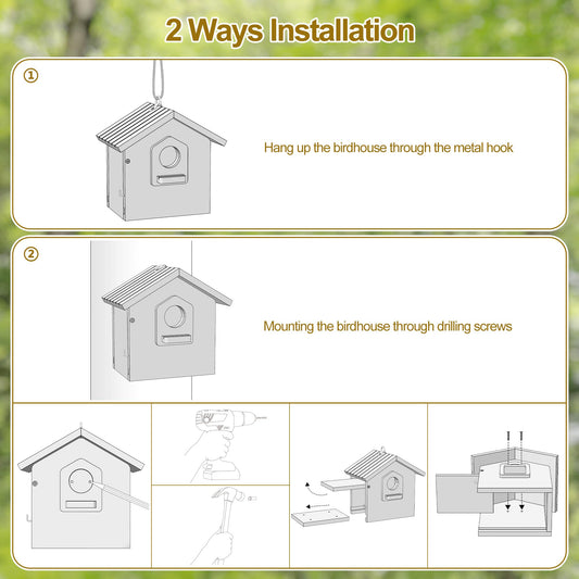 Auslar Bird House for Outside, Wooden Birdhouses for Outdoors, Bluebird House for Outside Clearance, Hanging Bird Houses for Cardinals Finch Wren Swallow for for Garden Viewing