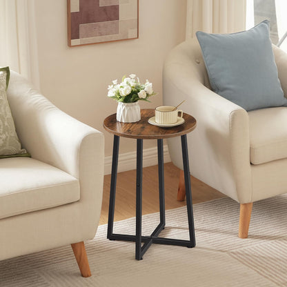 HOOBRO Side Table, Round End Accent Table with Sturdy Metal Frame, 15.7" Round Nightstand, for Living Room, Bedroom, Balcony, Office, Rustic Brown BF95BZ01