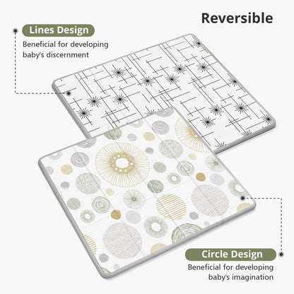 Foldable Baby Play Mat, PIGLOG 50x50 Playpen Mat, Safe Foam Playmat for Tummy Time, Waterproof Playmats for Babies and Toddlers Kids, Reversible Portable Floor Mat for Infant, Circles + Stripes