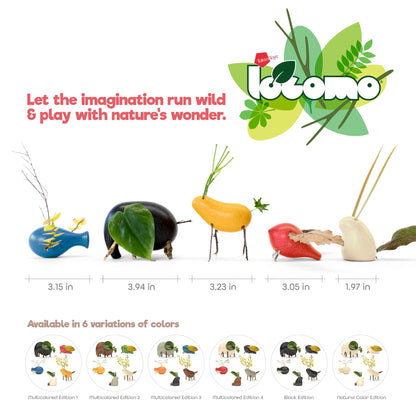 Taksa Toys Locomo Family 1 Open-Ended Waldorf Educational Outdoor Play Figures, Wooden Animal Montessori Toys for Kids 3 4 5 6 7+ for Childs Learning & Creativity Year Old, Gifts (Set of 5)