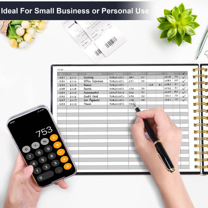 HAUTOCO Hardcover Accounting Ledger Book for Small Business Bookkeeping Horizontal Money Expense Tracker Notebook with 2 Storage Pouch, Personal Columnar Log Journal 10.78 x 8'', Black