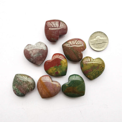 Bacatgem 3 Pcs Natural India Agate Pocket Palm Thumb Healing Crystal Heart Love Worry Stones,1 inches Reiki Balancing Crystal and Healing Stones