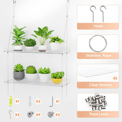 Lifewit 2-Tier Window Plant Shelves 15", Acrylic Adjustable Hanging Floating Shelf, Window Sill Extender for Succulent Plants, Micro Greens, Seed Starter Pots, Herb Planters 38 x 15 cm/15x6