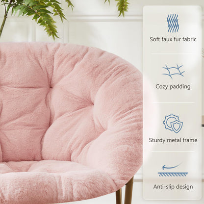 DUMOS Comfy Saucer Chair, Faux Fur Lounge Seasting XL Circle Chair for Bedroom, Dorm & Gaming, Foldable Fashion Accent Seat for Small Spaces, Folding Moon/Mushroom/Round Oversized Style