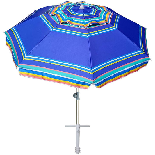 AMMSUN 7ft Heavy Duty High Wind Beach Umbrella Parasols with Sand Anchor Vent Tilt UPF 50+ Sun Protection Portable Outdoor Sunshade Umbrellas Carry Bag for Patio Garden Pool Backyard Blue