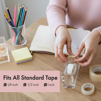 OfficeGoods Acrylic Tape Dispenser – Modern Desk Organizer for Office Supplies, Heavy Duty Refillable Tape Holder for Home and School Crafting, Stylish Desktop Accessory for Gift Wrapping, Gold