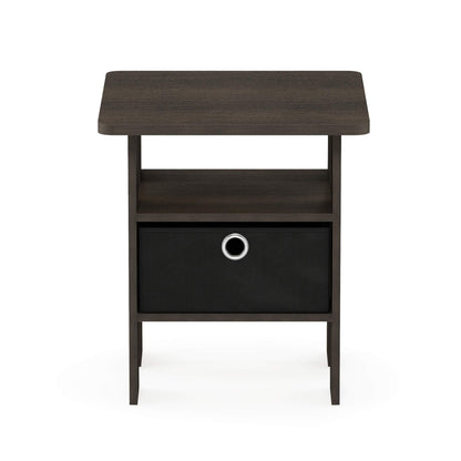 Furinno ANDREY Side Table, End Table, Night Stand with Open Shelves and Storage Bin, Bedside Table, for Living Room, Bedroom, Dark Brown