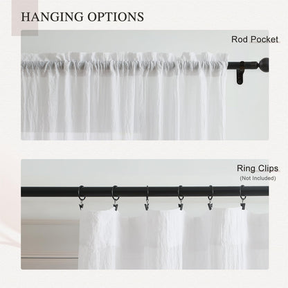 Anpark Elegant White Sheer Curtains 84 Inches Long for Living Room Bedroom, Cotton Linen Textured Light Filtering Crinkle Sheer Drapes Natural Rod Pocket Voile Curtains, W52 x L84 in, 2 Panels