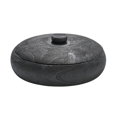 Creative Co-Op Decorative Paulownia Wood Container with Lid, Black