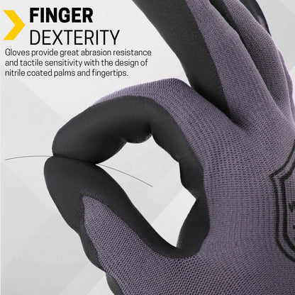 FURWEY Safety Work Gloves,16 Pairs Micro-Foam Nitrile Coated Glove for Men and Women, Touchscreen, Ideal for Warehouse Package Handling，Construction, Gardening, Small