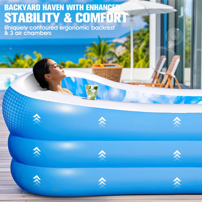 AixPool Inflatable Pool with Seats and Headrest,Oversized Thickened Large Blow Up Pool for Audlt,Inflatable Backyard Pools for Adult,Durable Swim Center Inflatable Family Lounge Pool 98"x63"x21.6"