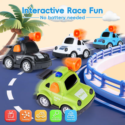 YEHOSHUN Cartoon Police Car Push and Go Inertia Toys for Toddlers 1-3, Friction Powered Race Vehicles for Toddlers 6-9-12-18 Month, 1st Birthday Gift for 1-2 Year Old Boys Girls