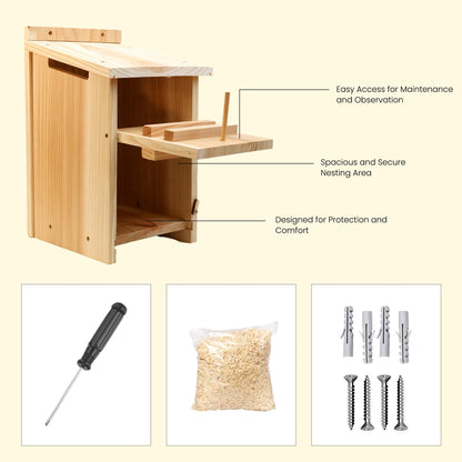 Owl House for Outdoors – Premium Large Cedar Nesting Box – Prebuilt Wooden Birdhouse for Screech Owls – Easy to Hang with Two Hanger Brackets, Mounting Screws & Cedar Shavings