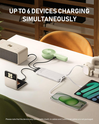 charmast Portable Charger with Built in Cables, 10000mAh Slim Power Bank, 15W USB C in&Out Port High Speed Charging External Charger, Battery Pack Compatible with iPhone 16 15 13 Samsung Google iPad
