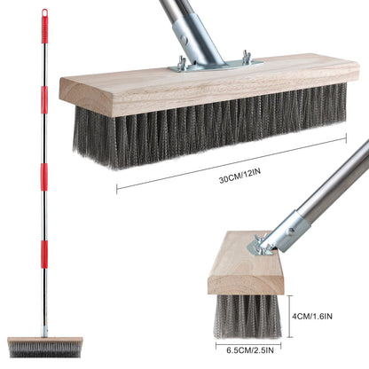 Mitclear Heavy Duty Wire Broom with Telescopic Handle(57IN), Stiff Metal Bristle Brush for Removing Weed Moss, Outdoor Floor Scrub Brush for Patio, Deck, Garden, Concrete, Garage