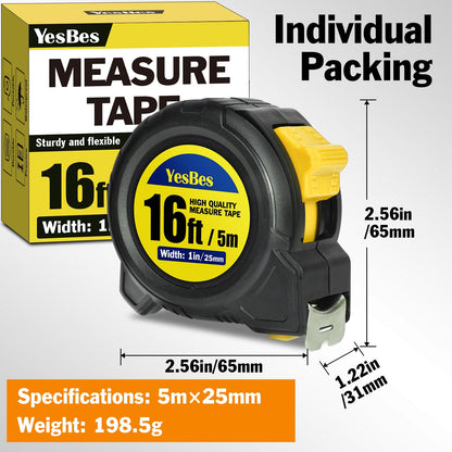 Tape Measure 16 ft, 8 Pack Bulk Easy Read Measurement Tape, Self-Locking Measuring Tape Retractable 16 FT by 1 in